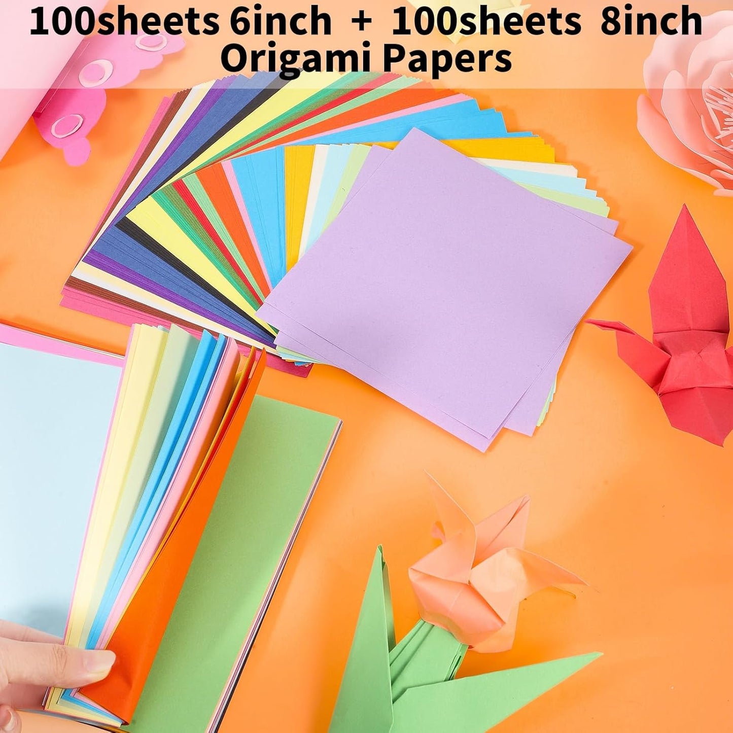 Square Origami Paper, 200 Sheets, 20 Colors Origami Kit for Kids Ages 8-12, Double Sided Colored Paper Folding Paper Origami Paper for Crafts(100 pcs of 6×6in & 100pcs of 8×8in) - Crafty Corner