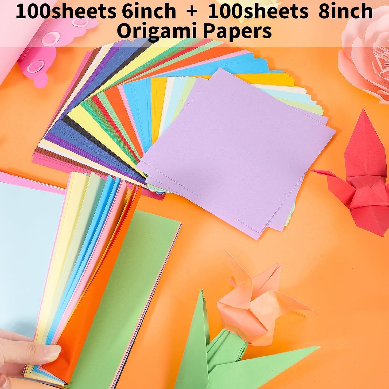 Square Origami Paper, 200 Sheets, 20 Colors Origami Kit for Kids Ages 8-12, Double Sided Colored Paper Folding Paper Origami Paper for Crafts(100 pcs of 6×6in & 100pcs of 8×8in) - Crafty Corner