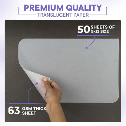 Xulmar Tracing Paper 9x12 63 GSM - Pack of 50 Sheets Tracing Paper for Sewing Patterns, Drawing Overlays & Sketching on Art Paper & Sketch Book