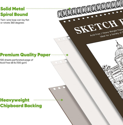 Soucolor 11" x 14" Large Sketchbook, 100 Sheets 68lb/100gsm Top Spiral Bound Large Sketch Pad, Acid Free Big Sketch Paper for Drawing, Illustration, Art Class Students - Crafty Corner