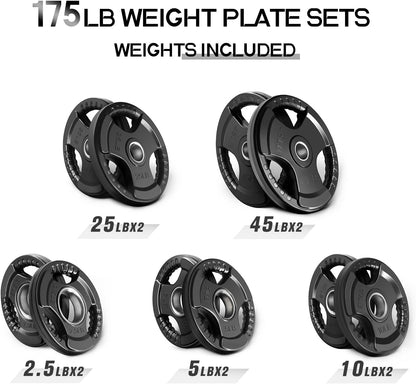 RitFit Olympic Rubber Grip Plates for Barbell, 2-Inch Weight Plates for Weightlifting and Strength Training in Home & Gym, Single, Pair and Sets(2.5/5/10/25/35/45 LB)