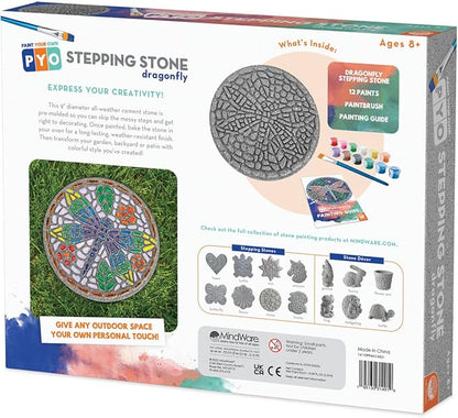MindWare Paint Your Own Stepping Stone: Dragonfly - Paint Your Own Stepping Stones for Kids Craft Kit Includes Paint, Brushes and Instructions