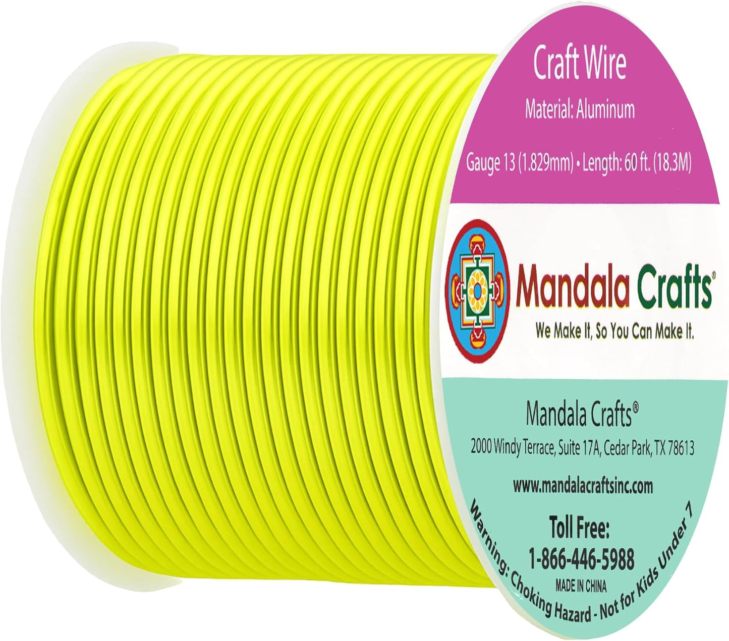 Mandala Crafts 13 Gauge Anodized Aluminum Craft Wire for Jewelry Making - 60 FT Colored Flexible Yellow Green Wire - Bendable for Bonsai Armature Crafting Sculpting - Crafty Corner