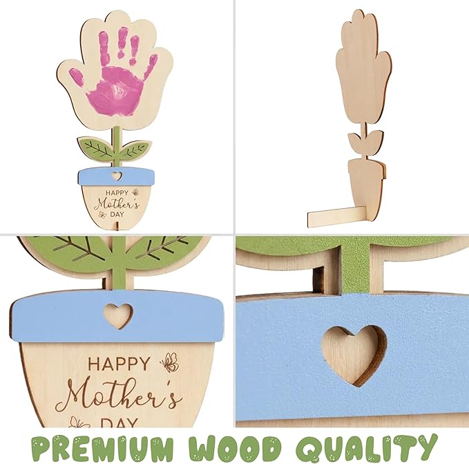 HYPERI DIY Mothers Day Crafts for Kids Handprint Art, Handprints Wooden Rose Flower Bouquet, Mothers Day Gifts for Mom from Kids, for Grandma from Grandkids, Mothers Day Keepsake Craft (Pot)