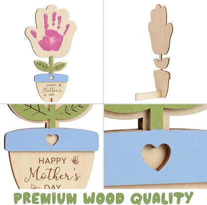 HYPERI DIY Mothers Day Crafts for Kids Handprint Art, Handprints Wooden Rose Flower Bouquet, Mothers Day Gifts for Mom from Kids, for Grandma from Grandkids, Mothers Day Keepsake Craft (Pot)