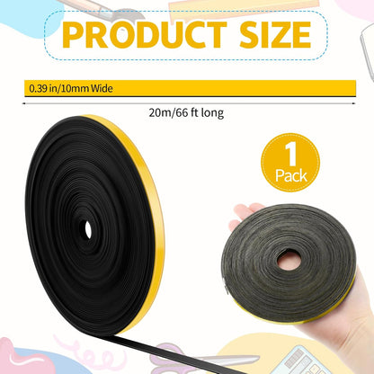 Magnetic Tape Roll Thin Strips, 0.39 Inch x 66 Feet Magnetic Board Dividers Whiteboard Graphic Decorative Tape Marking Line for Classroom Office Art Accessories(Yellow)