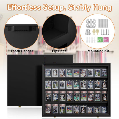 Mlikero Baseball Card Display Case, 36 Graded Card Display Frame Lockable, Trading Card Display with UV Protection Sports Card Display Case for Baseball Cards, Football Cards, Sports Cards