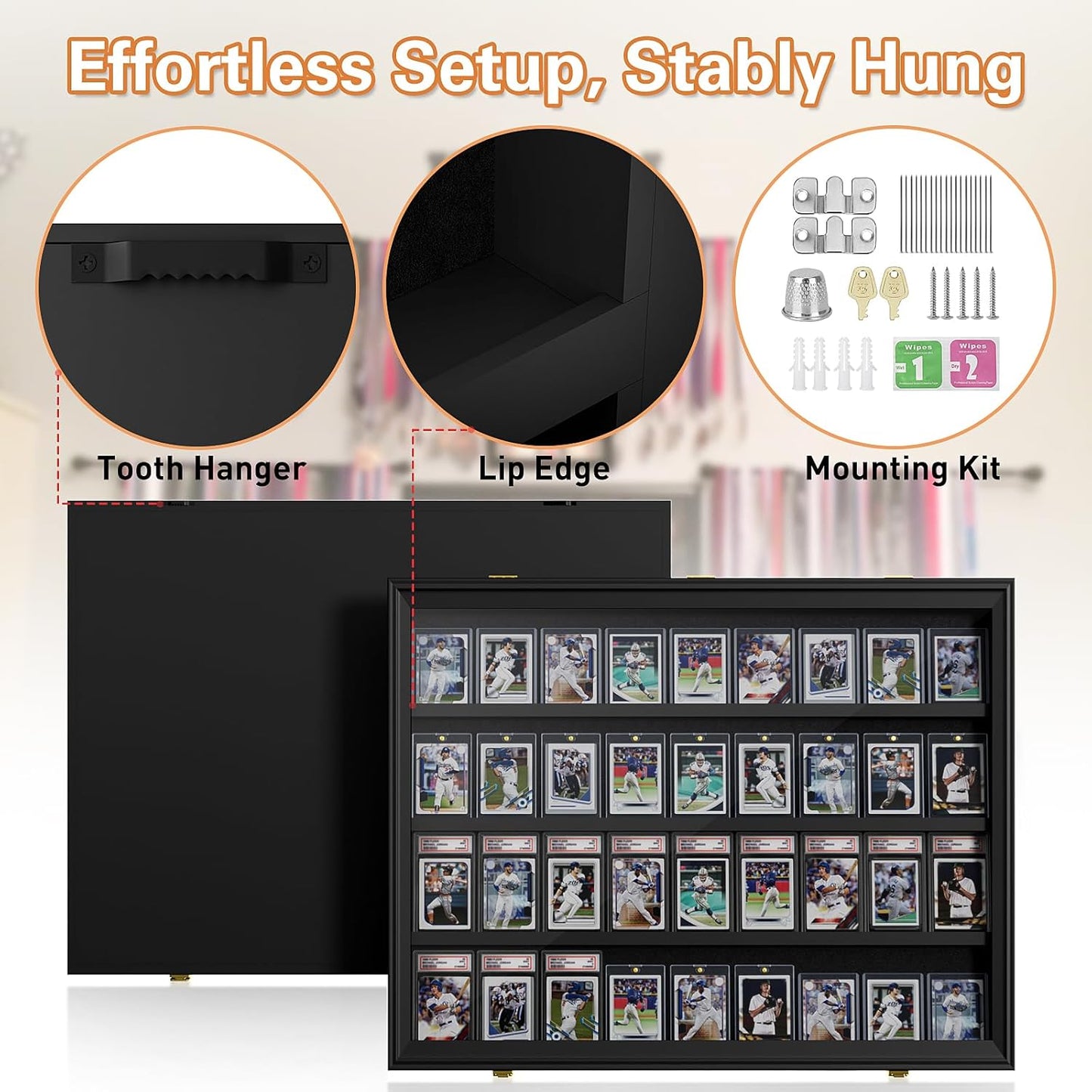 2 Pack Baseball Card Display Case, 36 Graded Card Display Frame Lockable, Trading Card Display with UV Protection Sports Card Display Case for Baseball Cards, Football Cards, Sports Cards
