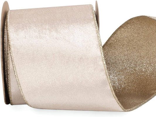 Ribbli Light Champagne Velvet Wired Ribbon 4 Inch Ivory Velvet with Champagne Glitter Christmas Ribbon for Christmas Tree Decoration Big Bow Gift Wrapping Crafts Wreaths Supplies- 10 Yards - Crafty Corner
