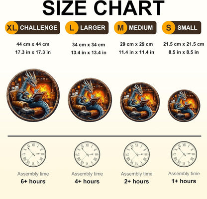 Wooden Puzzles for Adults, Dragon Family Night Reading Wooden Jigsaw Puzzle 450 PCS Unique Shape Wood Puzzle Adult, 3D Visual Effect Flat Puzzle Birthday Family Games (XL-17.3 * 17.3in)