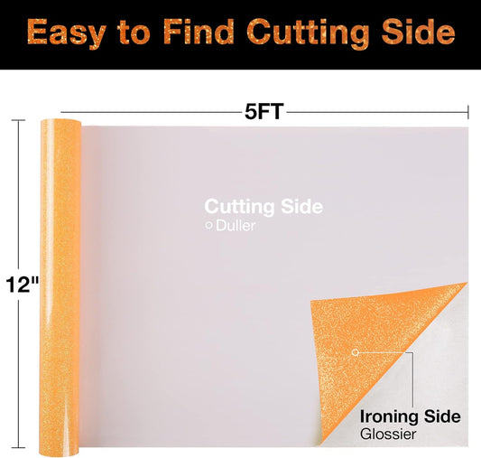 TORC Bright Orange Glitter HTV Heat Transfer Vinyl Roll 12 inch x 5 ft Iron on Vinyl for T Shirts Fall Thanksgiving Crafts