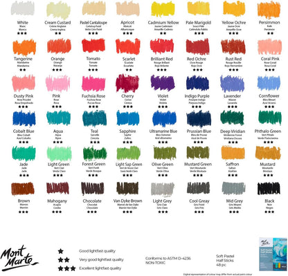 Mont Marte Soft Pastel Half Sticks 72pc, Pastels Art Supplies, Artist Quality Pastels, Extra Soft and Smooth Texture, Ideal for Professional Level Artwork