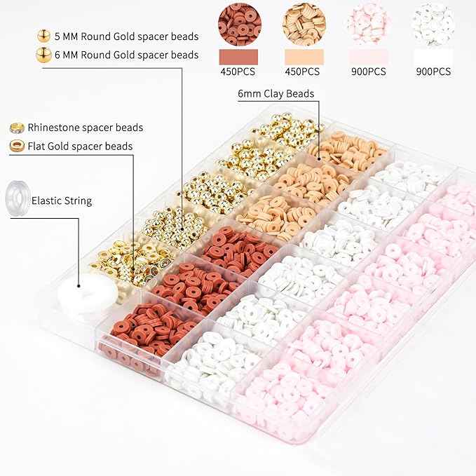 Gionlion 3000 Pcs Clay Beads for Bracelets, Bracelet Making kit Golden Beads for Jewelry Making, Charms Bracelet Kit DIY Arts and Crafts Birthday Easter Gifts