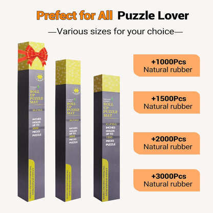 Lwoeo Jigsaw Puzzle Mat Roll Up, No Creases 53.3” x 35” Rubber Saver Pad Up to 3000 Pieces, Black Large Puzzel Matte Rollup with 6 Sorting Trays & 1 Storage Bag. Ideal for Holiday and Birthday