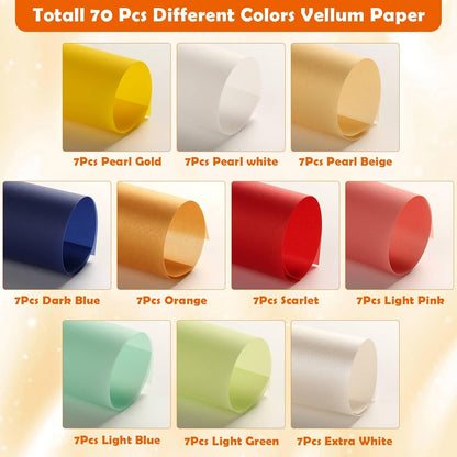 70 Pcs Colored Vellum Translucent Paper 8.5 x 11 inches Tracing Vellum Paper for Greeting Card Invitation Overlays, Sketching Crafting Scrapbooking, Journaling, Lanterns Making