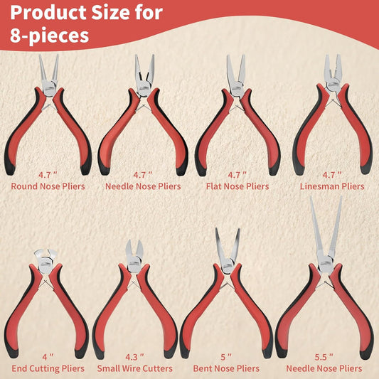 8 Packs Jewelry Pliers Set, Jewelry Making Tools with Needle Nose Pliers, Wire Cutters, Round Nose Pliers, Bent Nose Pliers - Crafty Corner