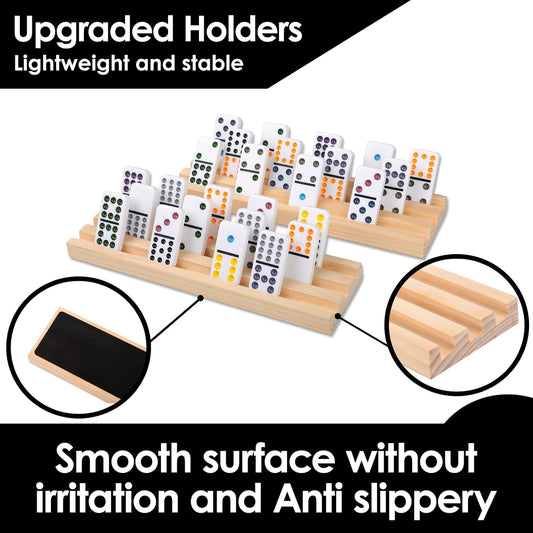 Mexican Train Dominoes Set Double 12 Colored Dot Dominos with 8 Wooden Racks & 91 Tiles Portable Travel Case Classic Family Board Game Cognitive Strategy Game for Adults Kids