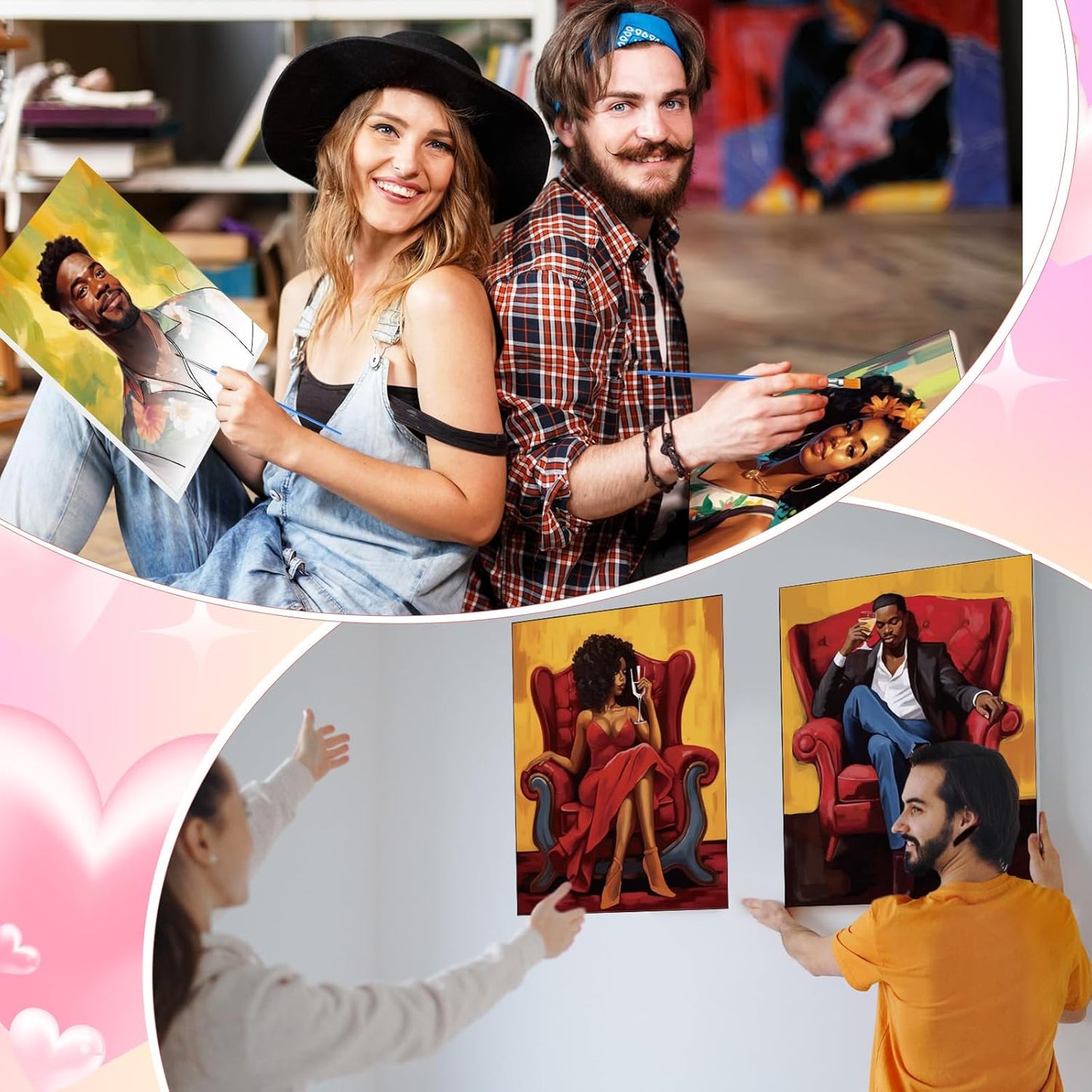 Zhanmai 12 Pack Pre Drawn Canvas for Painting Sip and Paint Kit 8" x 10" Paint Party Set Canvas Painting Pre Printed Canvases for Party Favor DIY Virtual Adult's Date Night(Fashionable Couple) - Crafty Corner