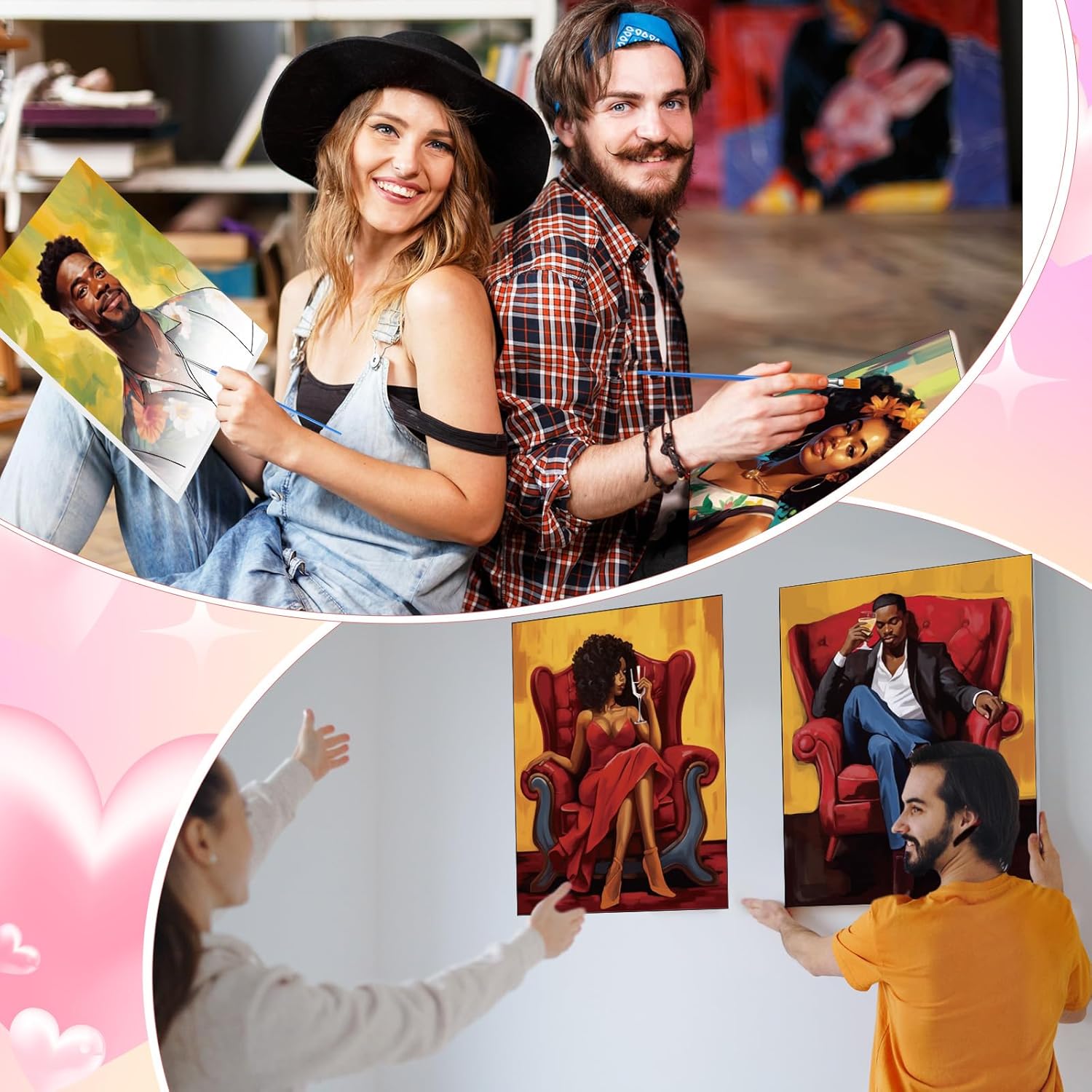 Zhanmai 12 Pack Pre Drawn Canvas for Painting Sip and Paint Kit 8" x 10" Paint Party Set Canvas Painting Pre Printed Canvases for Party Favor DIY Virtual Adult's Date Night(Fashionable Couple) - Crafty Corner