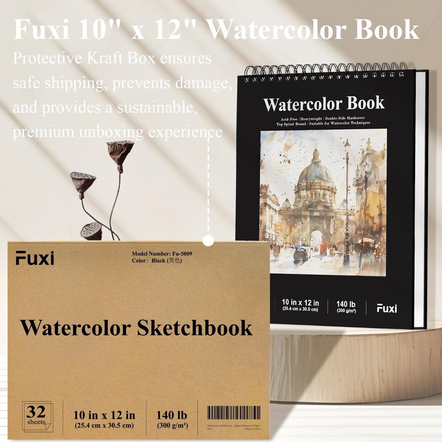 Watercolor Sketchbook 10"x12", 32 Sheets (64 Pages) Water Color Paper, 140lb/300gsm Watercolor Paper, Spiral Hardcover Watercolor Notebook for Painting, Water Color Sketch Books for Teens & Adults. - Crafty Corner