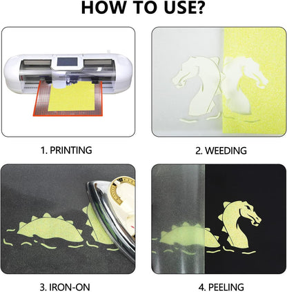 guangyintong Glow Glitter Light Yellow Heat Transfer Vinyl HTV Rolls, 12" x 8ft Iron on Vinyl for T-Shirts, Glitter HTV Vinyl for All Cutter Machines Easy to Cut & Weed for DIY Design