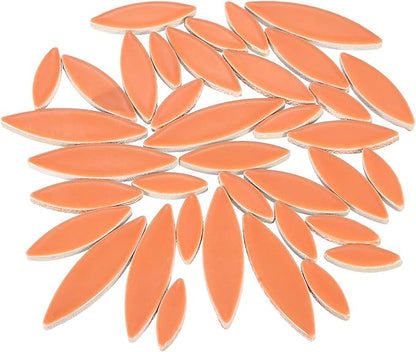 uxcell Ceramic Mosaic Tile, About 200g Teardrop Leaf Tile Mosaic Block for Handicrafts Artwork, Orange Red