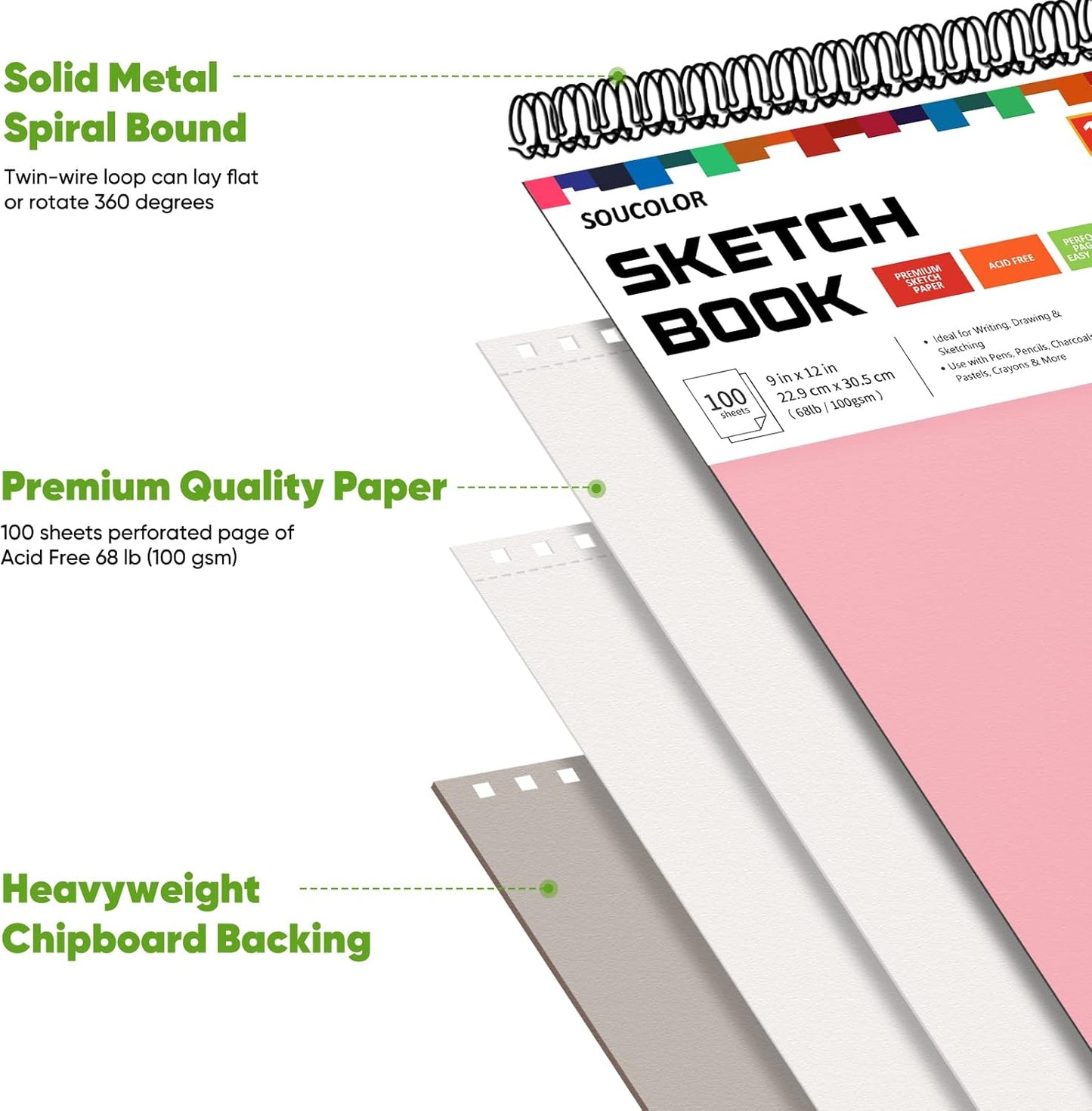 Soucolor Cute Sketchbook 9" x 12" for Women, 1-Pack 100 Sheets Spiral Notebook Drawing Pad for Girls, Pastel Girls' School Art Supplies for Beginner Artists, Arts and Crafts Gifts Set for Kids Adults - Crafty Corner
