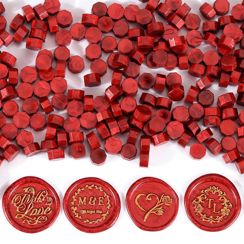 360 Pcs Antique Wine Red Sealing Wax Beads Set for Wax Seal Stamp with Candles and Melting Spoon (360 Count)