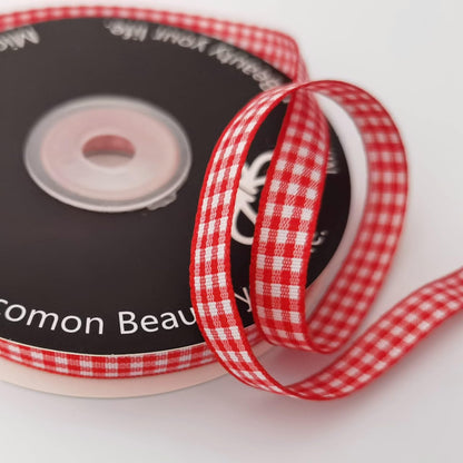 Red and White Gingham Ribbon 25 Yards Each Roll 100% Polyester (3/8", red) - Crafty Corner