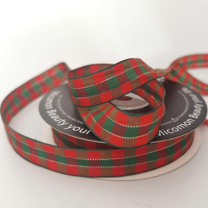 Micomon Christmas Ribbon Gingham Checkered Ribbon 25 Yards Plaid Ribbon for Christmas Crafts, Gift Wrapping(5/8",RedGreenSilver) - Crafty Corner