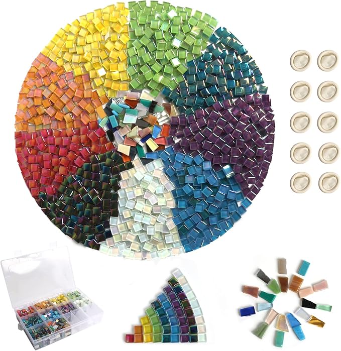 1.5lb Mosaic Tiles Assorted Iridescent Crystal Mosaic Tiles for Crafts, Glass Mosaic Pieces Set with Box 680g DIY Picture Frames Handmade Jewelry Art Decoration Gifts (Multi Colors Set)
