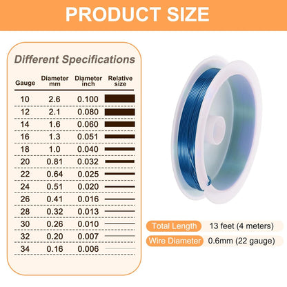 HARFINGTON 13ft Jewelry Wire, 22 Gauge (0.6mm) Brass Craft Soft Metal Tarnish Resistant Copper Beading Wire for Jewelry Making Supplies Crafting, Blue