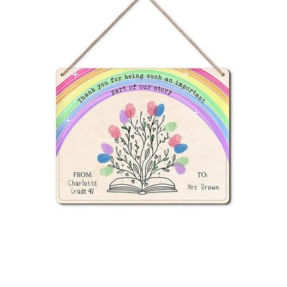 DIY Floral Book Fingerprints Craft Sign Gifts for Daycare PreK Preschool Kindergarten Teachers, Book Flowers Fingerprint Craft Teacher Appreciation Keepsake, End of Year Teacher Gift from Kid Students