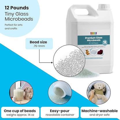 Bright Creations Glass Microbeads 12 lbs – Premium Micro Glass Beads for Weighted Blankets, DIY Crafts, Stuffed Animals & Dolls – Crystal Clear Filler Beads with Reusable Storage Container