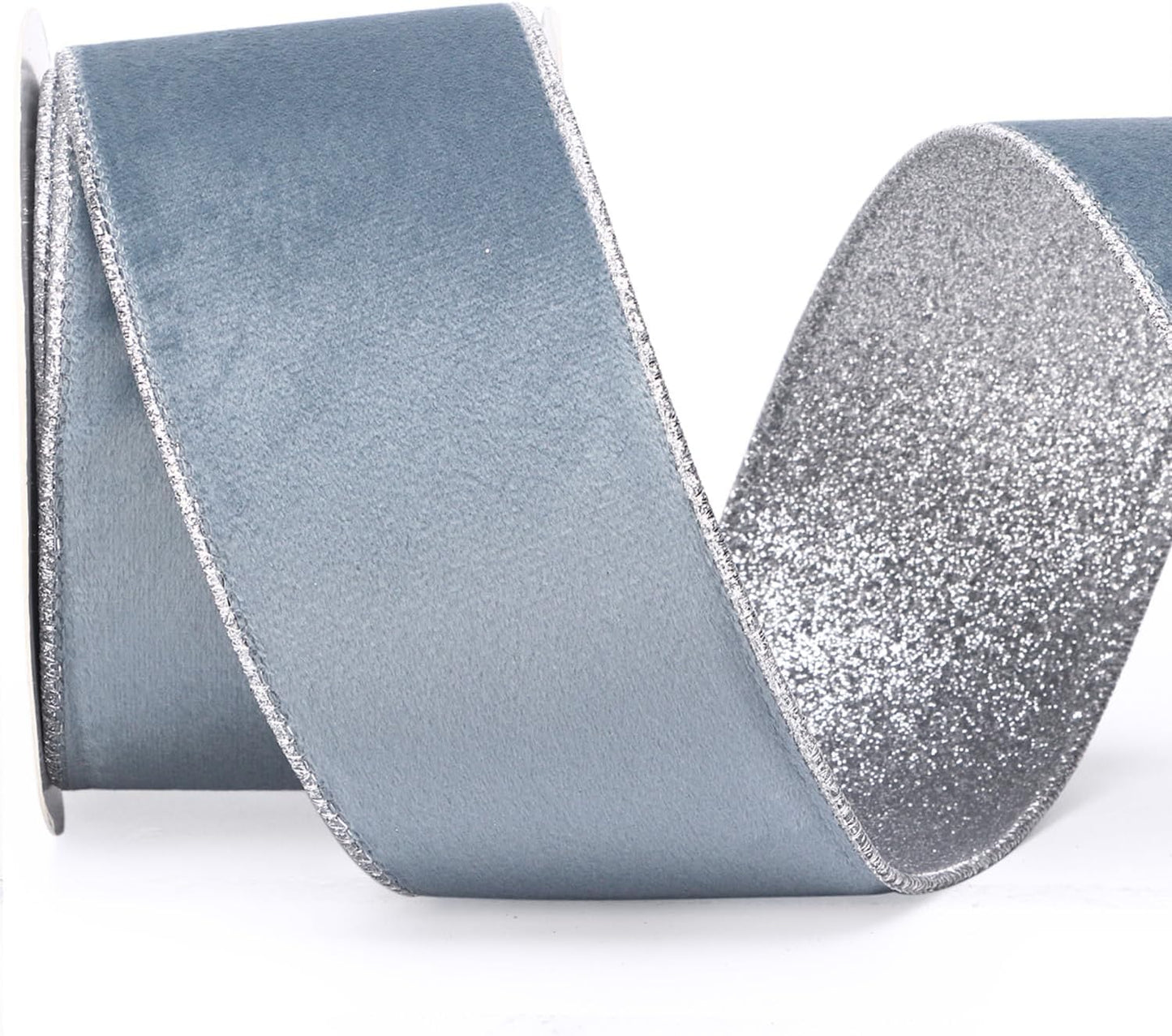 Ribbli Dusty Blue Velvet Wired Ribbon 2.5 Inch Dusty Blue Velvet with Silver Glitter Christmas Ribbon for Christmas Tree Decoration Big Bow Gift Wrapping Crafts Wreaths Supplies- 10 Yards - Crafty Corner