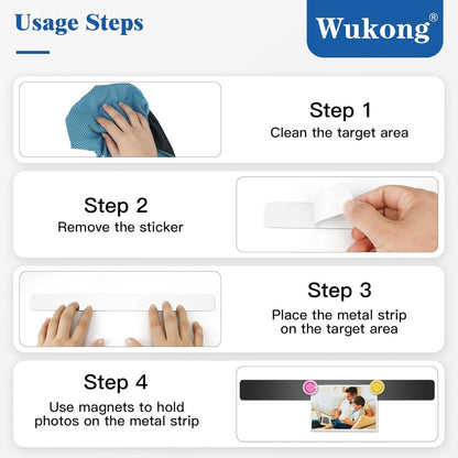 Wukong 8 Pack | 30x3cm(11.81 x 1.18) Magnetic Stainless Black Boards Strips, Adhesive Backing Bulletin Bar Board, Memo Board with 32Pcs Colorful Magnets for Office, Home, Photo Wall, Documents