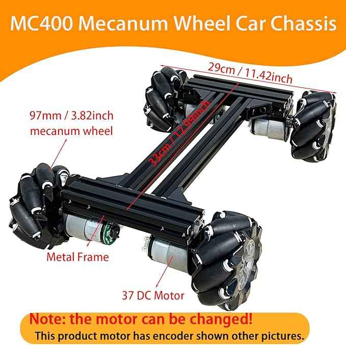 Mecanum Wheel 4wd Metal Robot Car Chassis Control Learning Kit for Arduino Raspberry Pie Microbit with DC Encoder Motor, DIY Steam AGV ROS AI Move Education Platform Robotic Functional Model Black