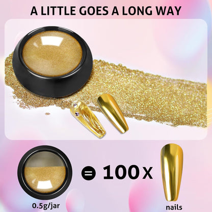 Gold Silver Chrome Nail Powder, 12 Colors Iridescent Holographic Unicorn Chrome Powder for Nails, Metallic Mirror Effect Rose Gold Champagne Nail Powder Pigment Glitter Foils Flakes Nail Art