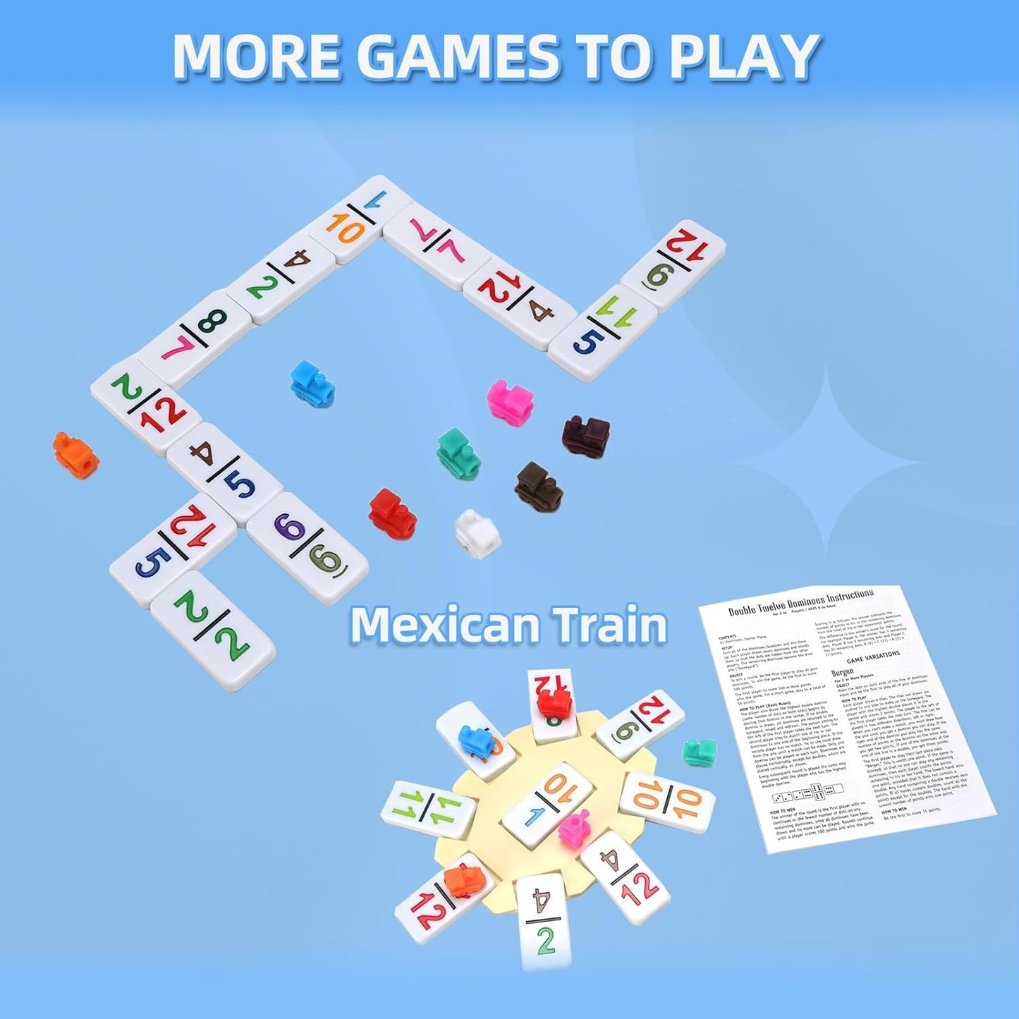 Travel Protable Mexican Train Dominoes Set Numbers Double 12 Dominoes Set with 91 Colored Tiles Number Domino Set for Kids, Adults Family Board Team Games