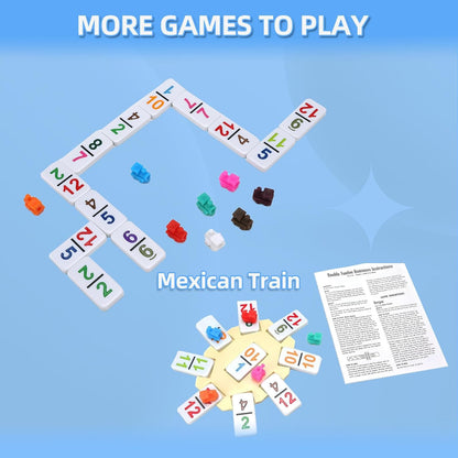 Travel Protable Mexican Train Dominoes Set Numbers Double 12 Dominoes Set with 91 Colored Tiles Number Domino Set for Kids, Adults Family Board Team Games
