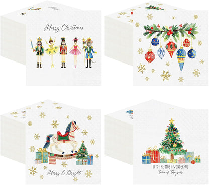 Janlaugh 200 Pcs Christmas Paper Cocktail Napkins Disposable 2 Ply Xmas Style Decoupage Beverage Napkins for Xmas Holiday Winter Dinner Table Decor (Lovely Style)