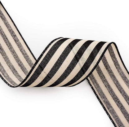 CT CRAFT LLC Striped Canvas Cotton Ribbon 2.5" x 50 Yards Ivory/Black Stripes for Thanksgiving Christmas Home Décor Gift Wrapping Outdoor Tree Topper Bow Wreath - Crafty Corner