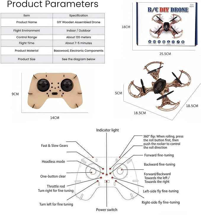 DIY Mini Wooden RC Drone Kits - Hands-On Building Set for Teens 14+, Educational Science Toy with Headless Mode & Altitude Hold, Beginner-Friendly Quadcopter