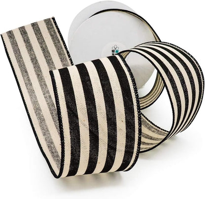 CT CRAFT LLC Striped Canvas Cotton Ribbon 2.5" x 50 Yards Ivory/Black Stripes for Thanksgiving Christmas Home Décor Gift Wrapping Outdoor Tree Topper Bow Wreath - Crafty Corner