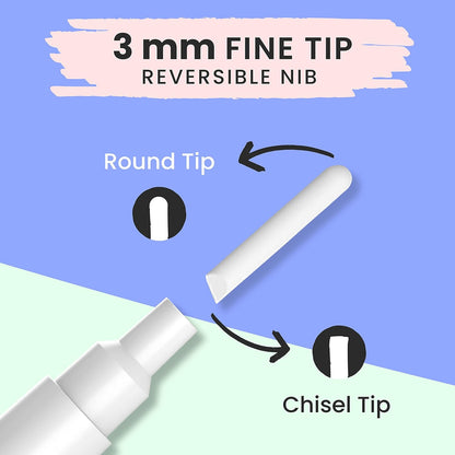 Chalkola White Chalk Markers - White Dry Erase Liquid Chalk Pens for Chalkboard, Blackboard, Window, Bistro, Car Glass, Board, Signs - 3mm Reversible Bullet & Chisel Point