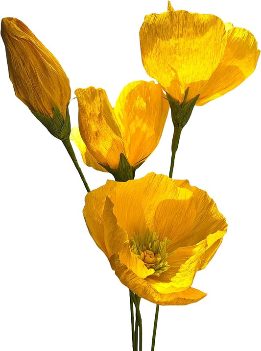 Crepe Paper Poppy Flower DIY Making Kit 24 pcs (Yellow)