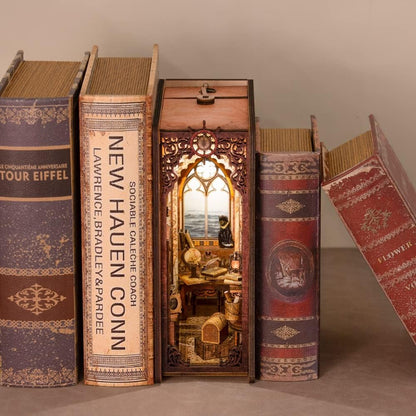 Cutefun Book Nook Kit - Decorative Bookend Alley Build Model with LED Light, DIY Miniature Dollhouse Kit 3D Wooden Puzzle for Adults, Teens, Crafts Gifts for Bookshelf Decor (Sailing Memory)