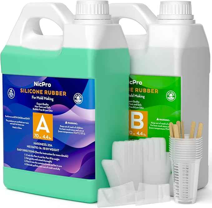 Nicpro 140 oz Silicone Mold Making Kit 20A, Platinum Liquid Silicone Rubber for Mold Maker, Jade Green Flexible & Food Safe Mix Ratio 1:1 for Casting 3D Resins Molds DIY with Gloves, Sticks & Cups