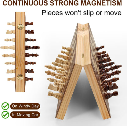 17 Inch Large Chess Set for Adults & Kids, Foldable Wooden Chess Board for Kids, Portable Magnetic Chessboard Game for Adults
