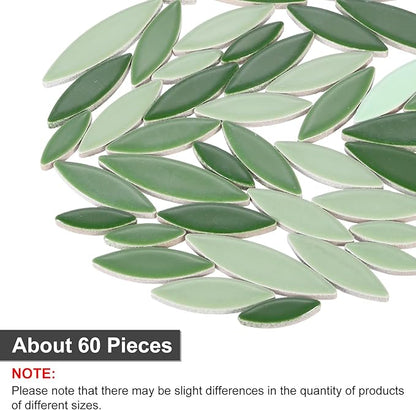 uxcell Ceramic Mosaic Tile, About 200g Teardrop Leaf Tile Mosaic Block for Handicrafts Artwork, Deep Green/Green